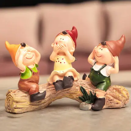 

creative no see/no talk/no hear children figurines on trunk vintage resin sculpture birthday gift for kids room cute decorations