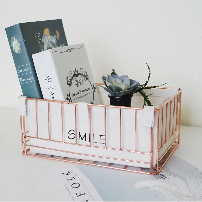 Gold Ins Iron Cosmetic Storage Basket Desktop Key Remote Control Snacks Brush Office Articles Organizer Box Sundries Container