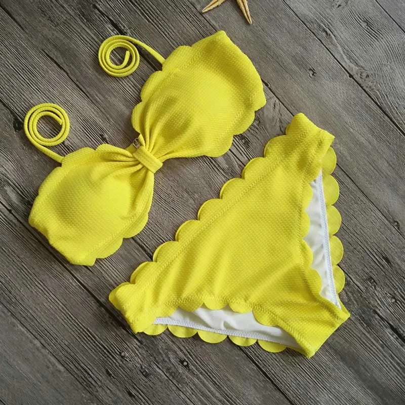 

Ladies Swimsuits Solid Sling Wave Bikini Briefs Summer Swimsuits for Swimming JT-Drop Ship