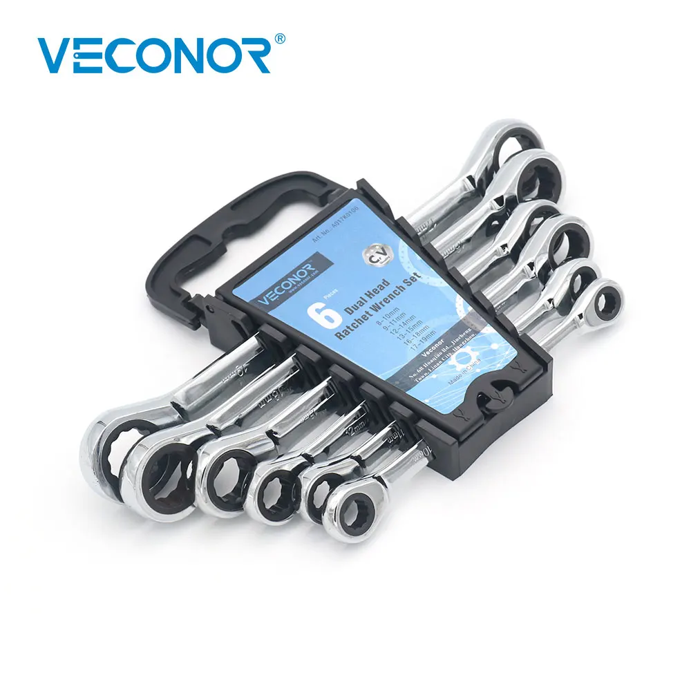 

8X10mm-17X19mm Dual Head Ratcheting Wrench Spanner Set of Tools Multitools Full Polish CRV Steel Plastic Storage Rack Pack