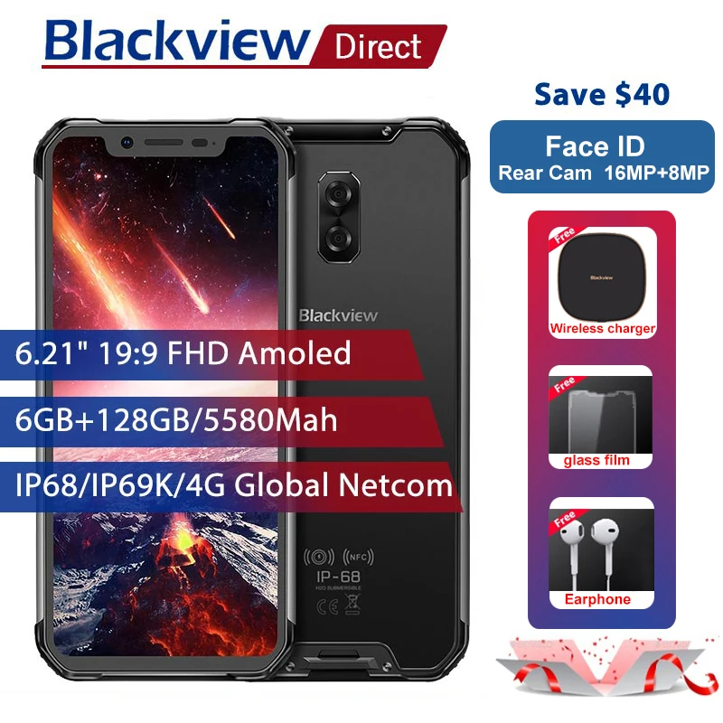 Blackview BV9600 Pro IP68 Водонепроницаемый мобильный телефон 6G + 128 GB Helio P60 6 21 &quot19:9 AMOLED 5580 mAh