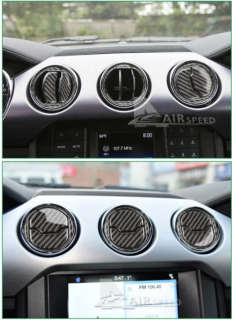 Ford Mustang Carbon Fiber Car Interior Central Air Conditioner Outlet Decorative Cover Sticker (5)
