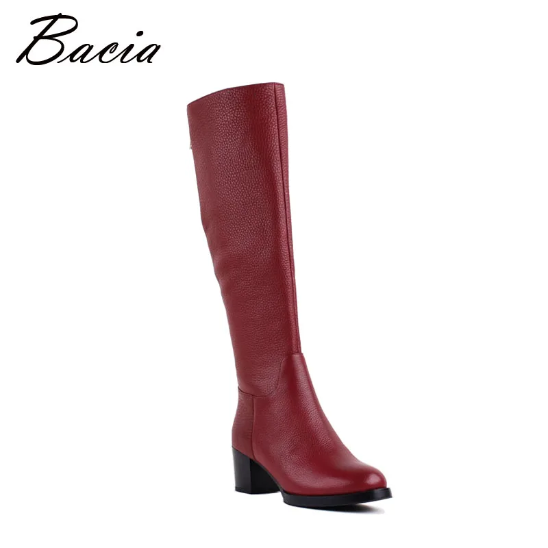 

Bacia New Brand Red Fashion Boots Genuine Leather Shoes With Wool Fur High Heels Women Winter Boots Long Motorcycle Boots VB086