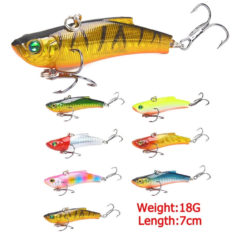 

7 color Sinking VIB Artificial Lure 70mm 18g Plastics Fishing 3D Eyes Outdoor Tail Wobblers Lake Multicolor Hard Bait