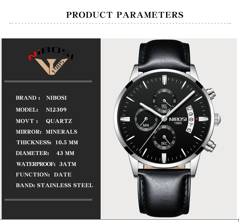 Relogio NIBOSI Watches Men Luxury Brand Wristwatches Fashionable Classic Men Watch Leather Strap Watches Waterproof Montre Homme (3)