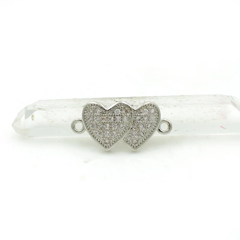 17*8*1,5 мм Micro Pave Clear CZ Очарование сердца разъем подходит для мужчин и женщин делая браслеты ювелирные изделия - Окраска металла: Silver