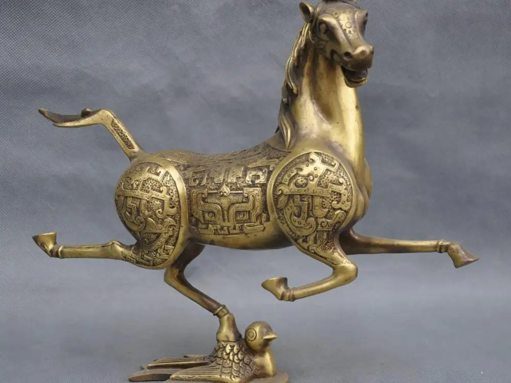 

12'' China Vintage Horse Ride Swallow Bronze Statue