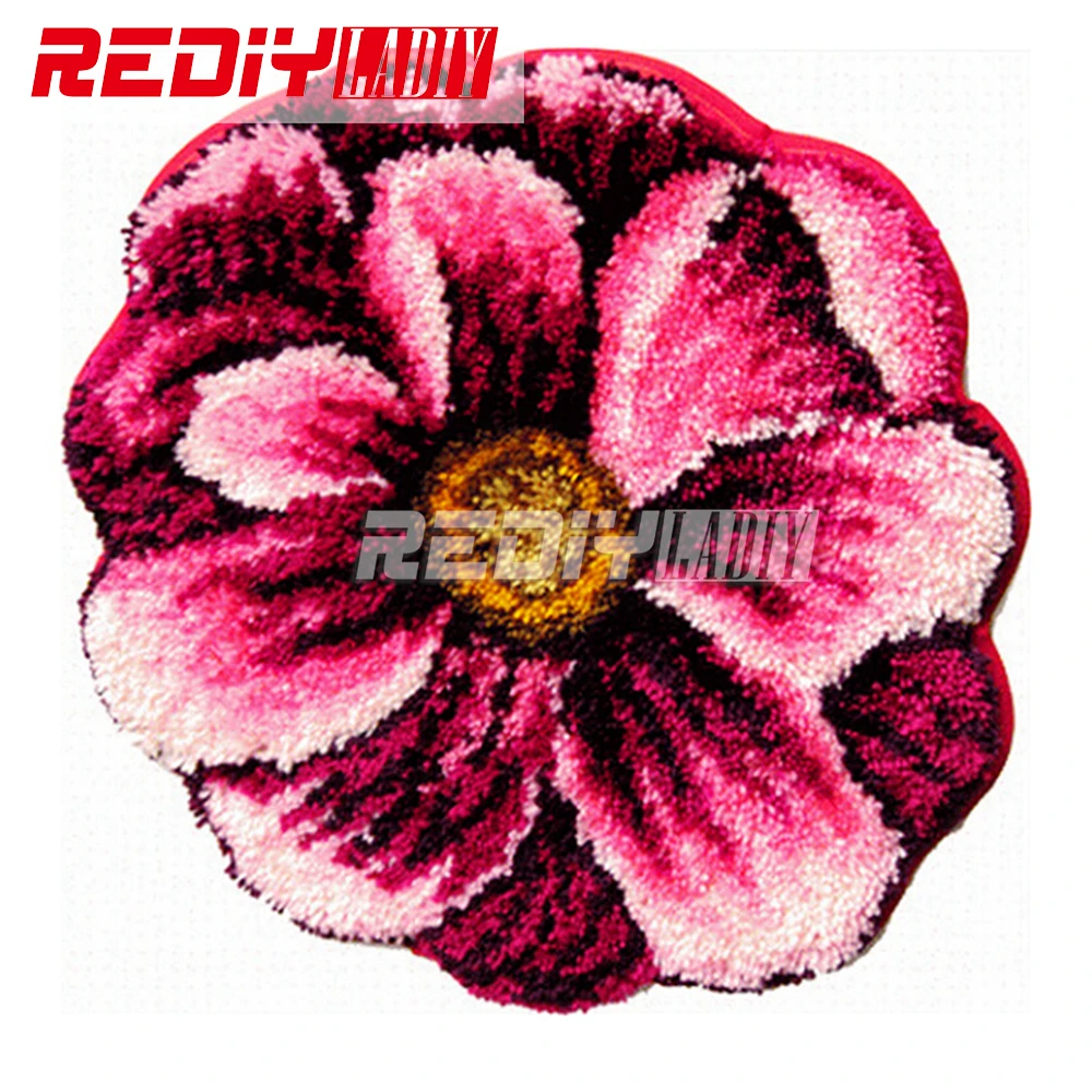 

2015 New 3D Latch Hook Rug Kits DIY Needlework Unfinished Crocheting Rug Yarn Cushion Mat Embroidery Carpet Rug Pink Flowers