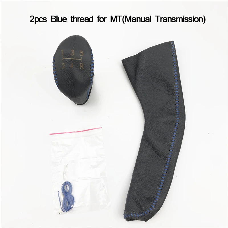 Автомобильный Ручной тормоз, чехол из натуральной кожи для Mitsubishi ASX Outlander Lancer Colt Eclipse Grandis FORTIS Zinger Mirage - Название цвета: Blue thread  MT