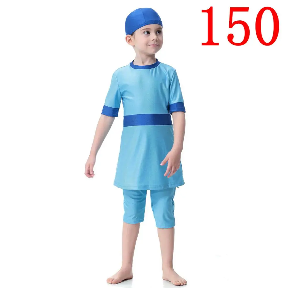 Blue 150 Мусульманский купальник, детский скромный Арабский исламский купальный костюм, закрытые купальники для девочек, детский купальный костюм для маленьких девочек-подростков - Цвет: Blue 150