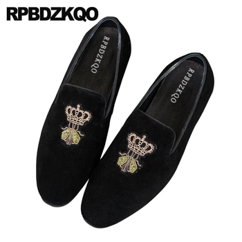 

Black Brand Loafers Large Size Custom Runway Smoking Slippers Spring Embroidery European Fashion Velvet Casual Shoes Men Luxury