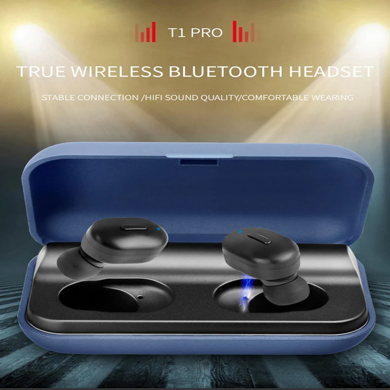 

2019 T1 Pro Wireless Stereo Ture Smart Bluetooth Headset 5.0 Mini Headphone with Charging Box