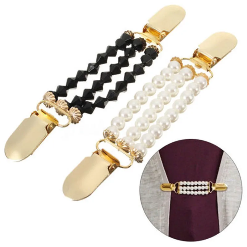 

Alloy Duck Clips Flexible Beaded Pearl Sweater Cardigan White Black Collar Clothing Decoration