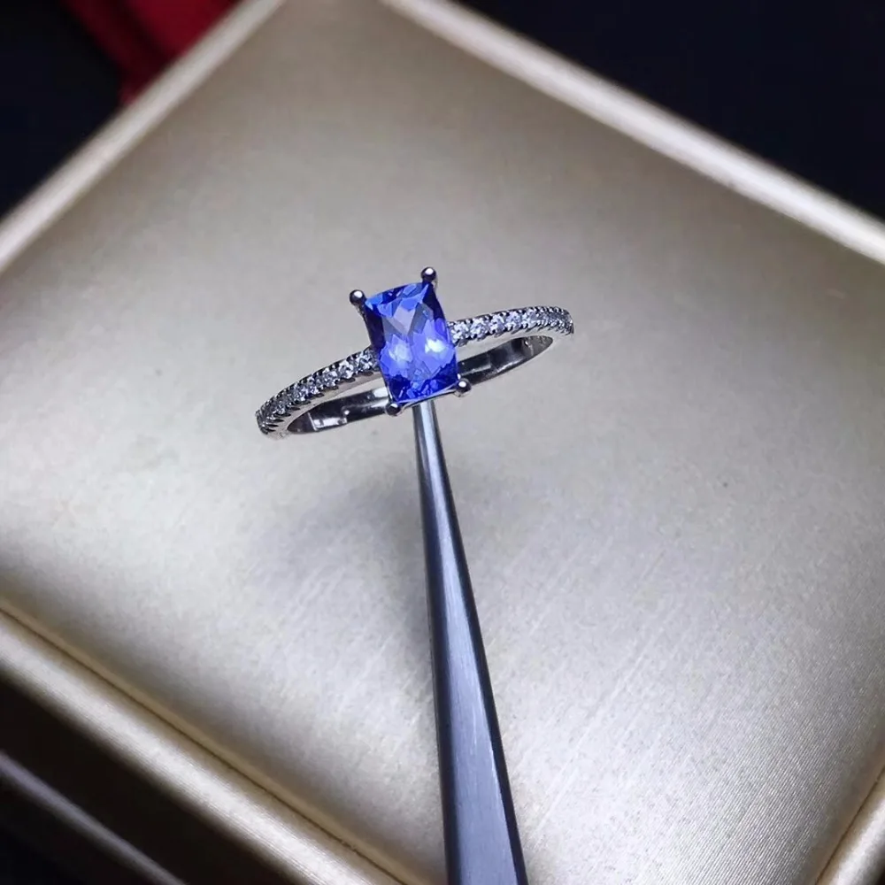 Natural Tested Retangle Tanzanite Gemstone Ring 925 Sterling Silver 4*6mm Birthstone Jewelry Wedding Rings for Women FJ309 | Украшения и