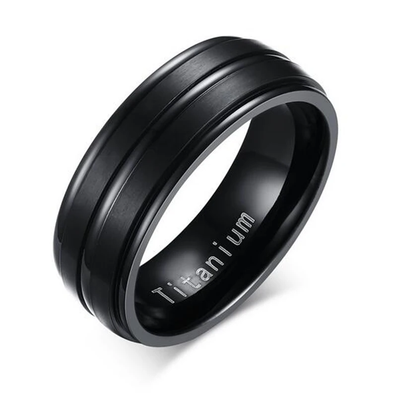 

Quality Mens Titanium Ring Black Silver Gold-Color Wedding Ring Matte Finished 2 Lines 316L Stainless Steel Band Ring for Men
