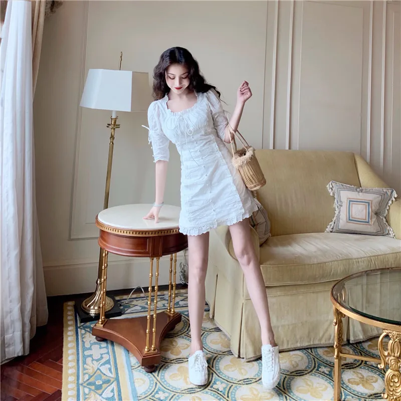 Сезон: весна–лето платье женская одежда корейский Винтаж элегантные белые пикантные Клубные вечерние платье Шик Для женщин платья Vestidos ZT2611