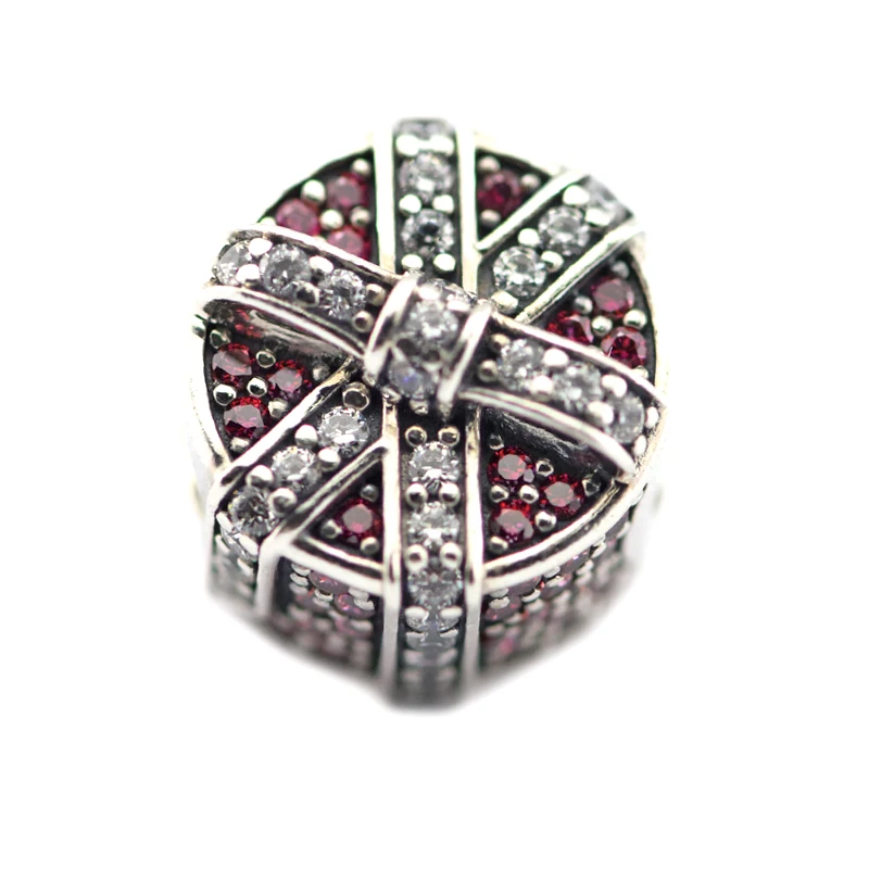 

Red Shimmering Gift Charm with Clear CZ Sterling-Silver-Jewelry 925 Silver Beads Fits European Bracelet DIY Jewelry Making FL494