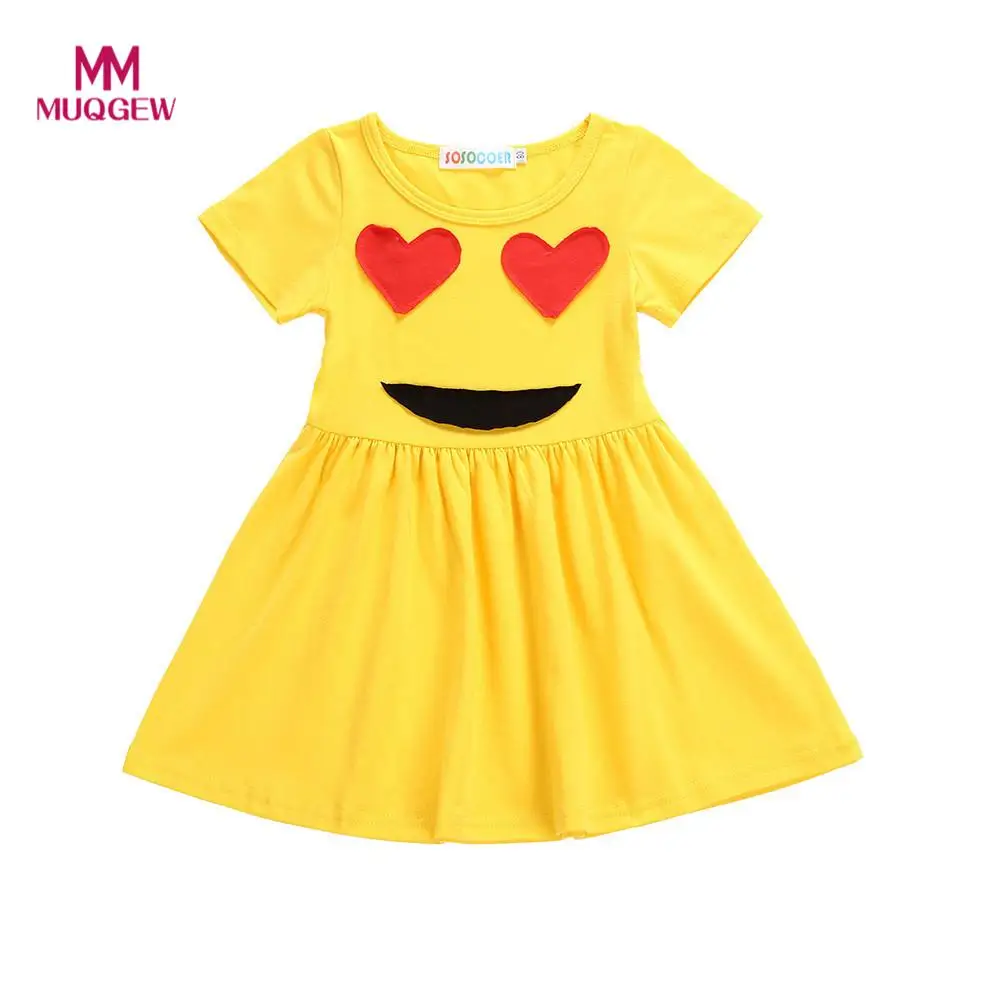 new arrivla fashion children summer dress Girls Dress Emoji Emoticon Smiley Sun Dresses Outfits vestido das menina robe de fille