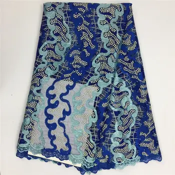 

Nigerian lace fabric for wedding 2017 high quality african lace fabric with blue stone tulle embroidery France lace fabric