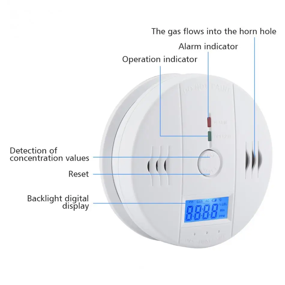 Беспроводной CO детектор угарного газа датчик сигнализации чувствительный 4 номера цифровой ЖК-дисплей дома охранная система сигнализации Белый