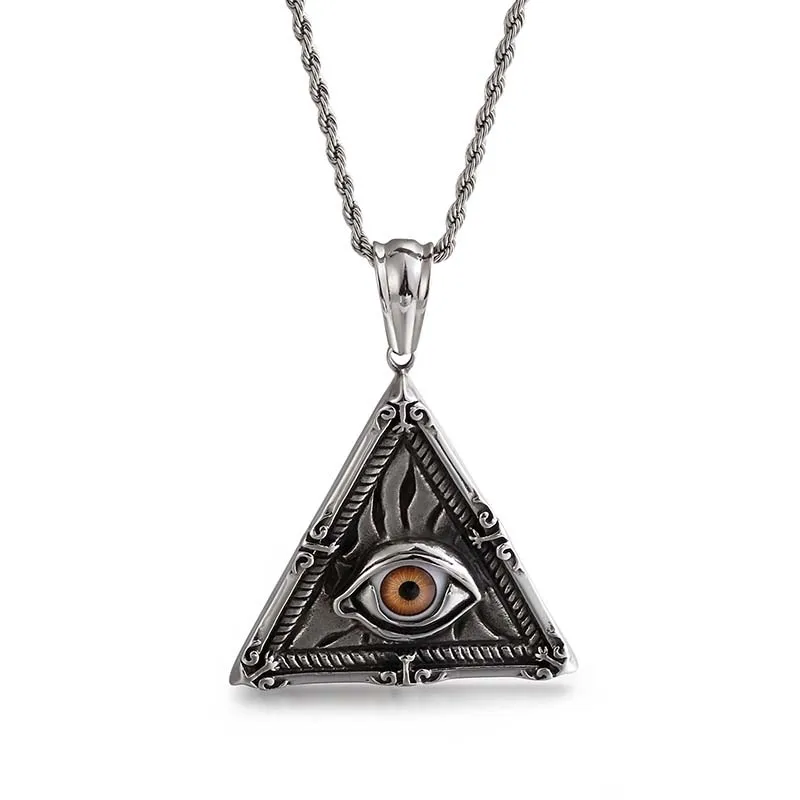Horus Eye Pendant Necklace Vintage Punk Stainless Steel Triangle