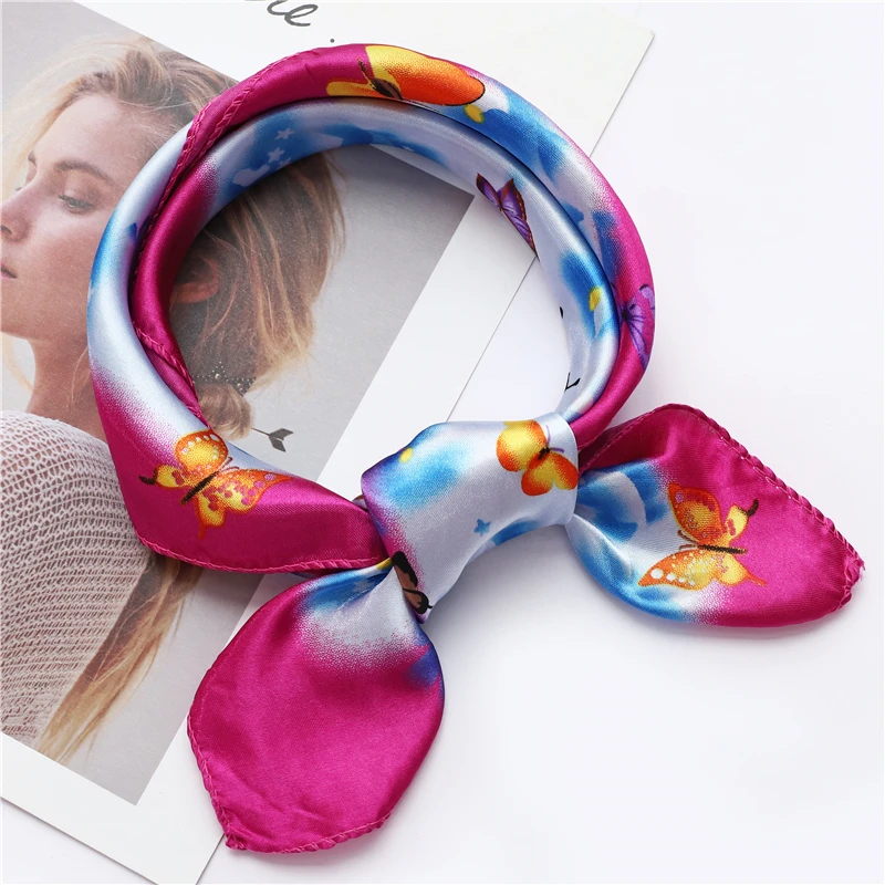 Платок для волос Хит, роскошный женский квадратный шелковый шарф, женская накидка, маленький офисный шейный платок, шарф для волос, 50*50 см, узкие шарфы