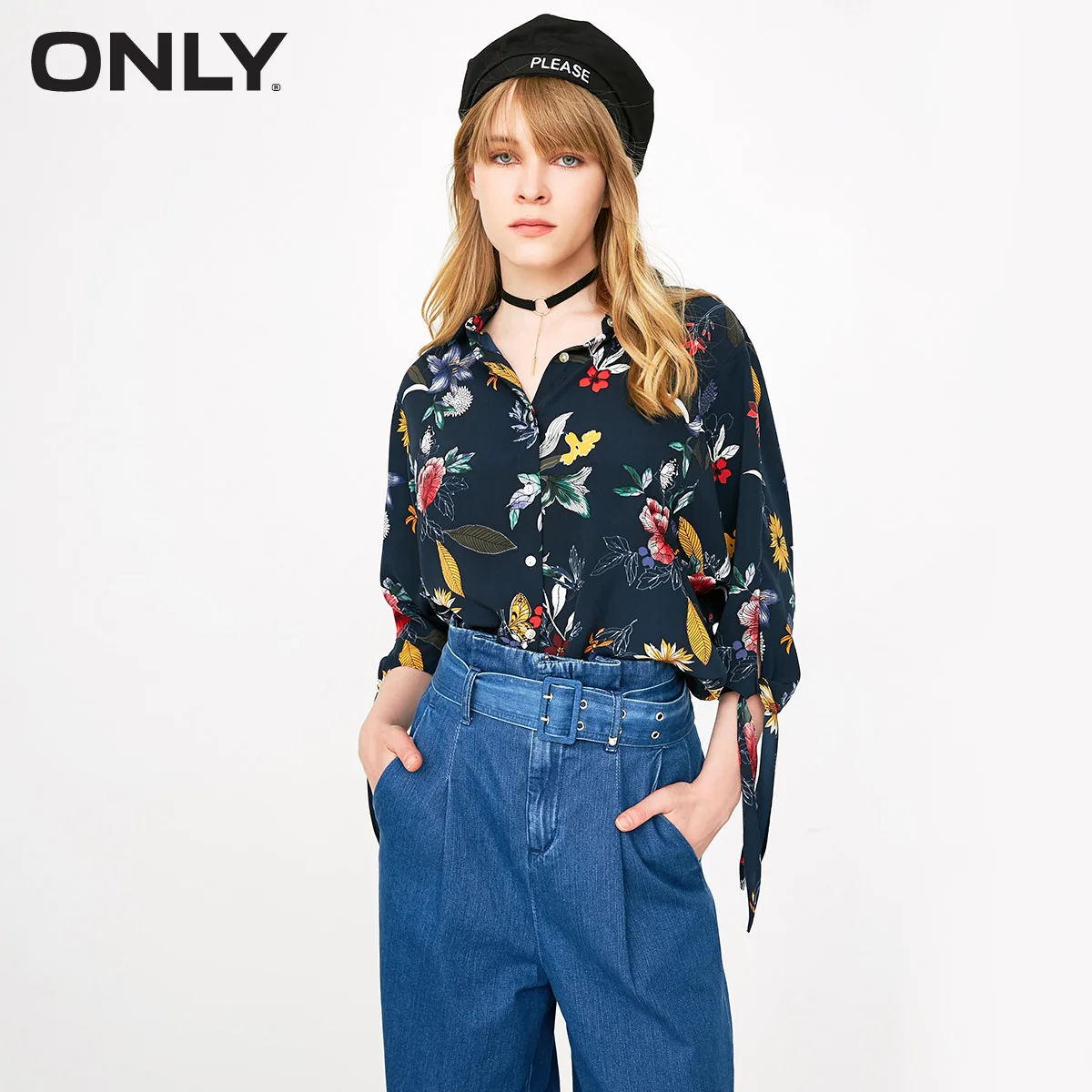 

ONLY Women's Loose Fit 3/4 Sleeves Lace-up Floral Shirt |118131505
