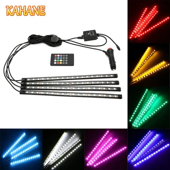 

KAHANE 4x18 LED Car Interior Atmosphere Light RGB Auto Remote Control Decorative Strip FOR Audi A4 A5 A6 Q5 A3 Seat Ibiza Leon