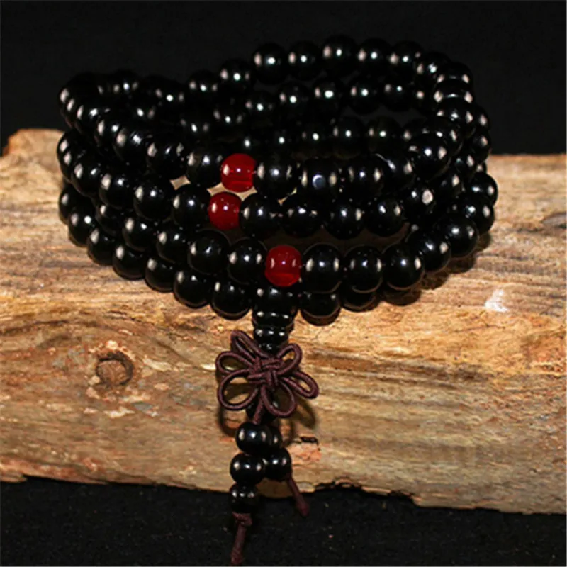 Молитвенный браслет из бисера 108 тибетский Будда подвеска мала для медитации ожерелье Йога четки счастливый деревянный браслет для женщин мужские ювелирные изделия - Окраска металла: black