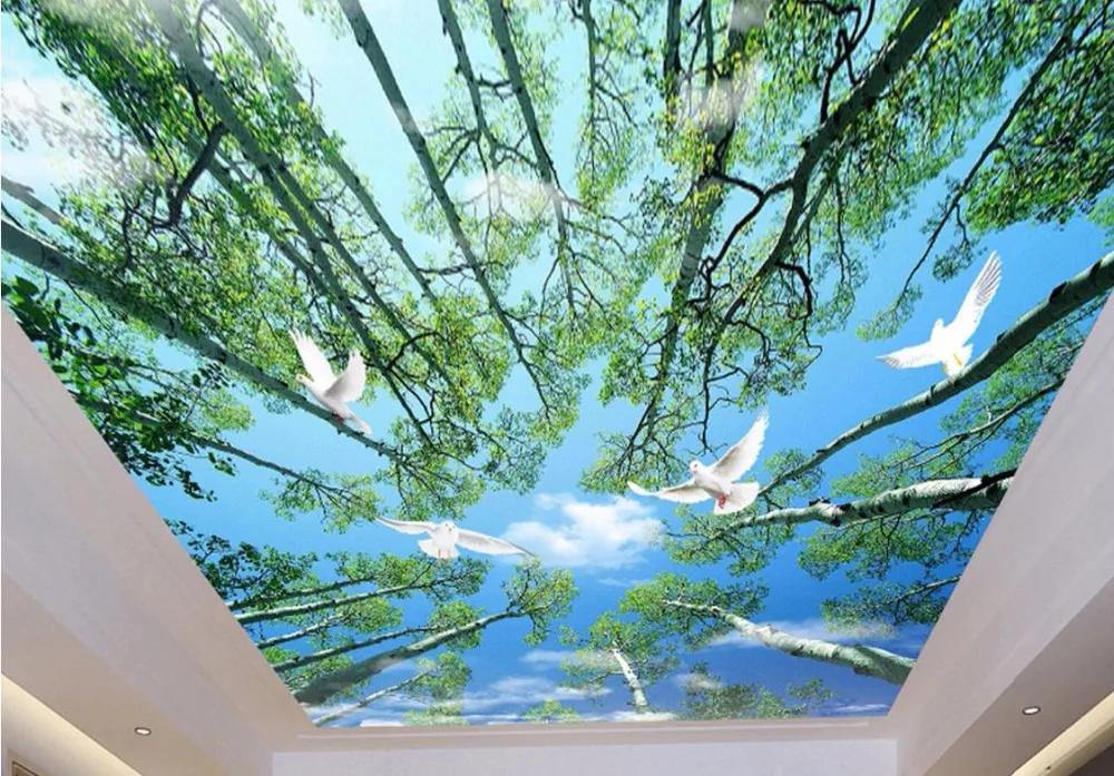 

Modern Sky and clouds Ceiling Wallpaper Murals Fresh tree landscape Ceiling 3D Desktop Wallpaper Photo Ceiling For Living room