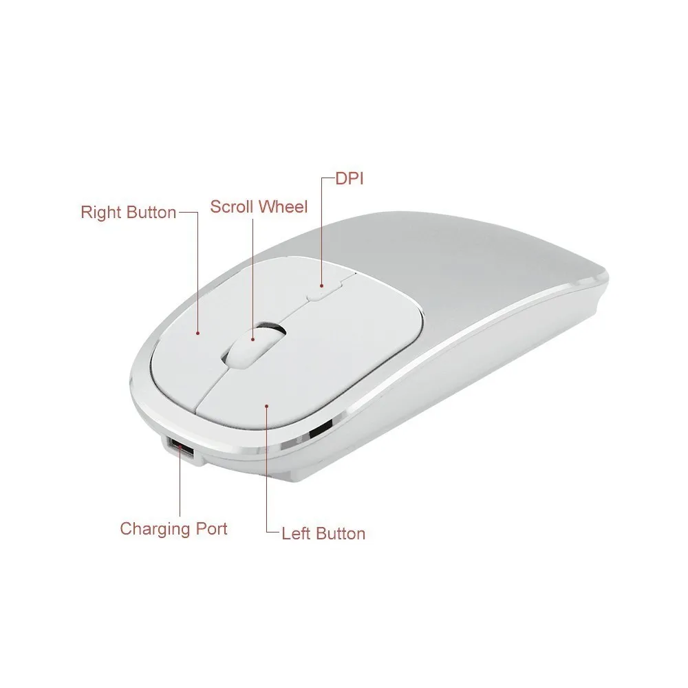 Wireless Mouse Rechargeable Silent Ultra Thin Optical Computer Mause 2.4Ghz Usb 3D Ergonomic Mute Aluminum PC Mice For Laptop