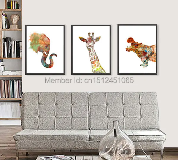 Elephant Giraffe Hippo African Animals Art