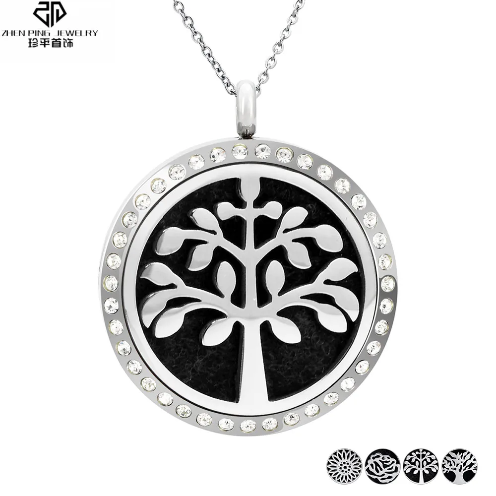 

Tree of life Crystal Aromatherapy Diffuser Pendant Women Rose Flower Essential Oil diffuser Magnetic Locket Necklace
