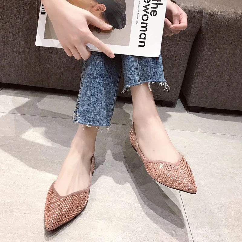 

COOTELILI FLat Shoes Rhinestone Women Flats Pointed Toe Spring Summer Shoes For Women Loafers Dance Shoes 35-39