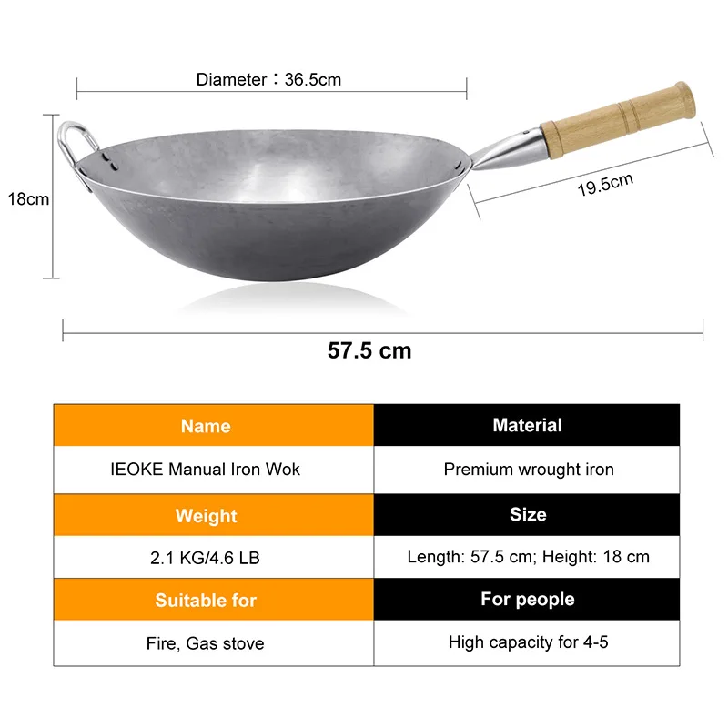 A 8% Горячая чугунный вок для приготовления пищи без покрытия Утюг Stir-fry Wok домашний традиционный здоровье Wok костюм для пожарной газовой плиты