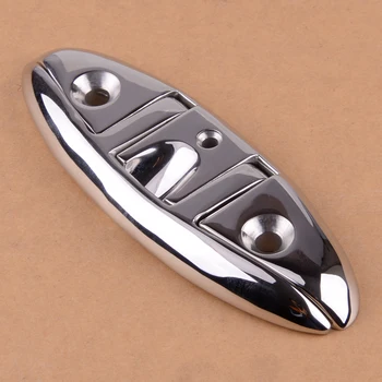 

DWCX Silver 316 Stainless Steel 6'' Marine Stud Mount Folding Flip Up Cleat Base Hardware For Ship Yacht Boat 15.5x5.4cm