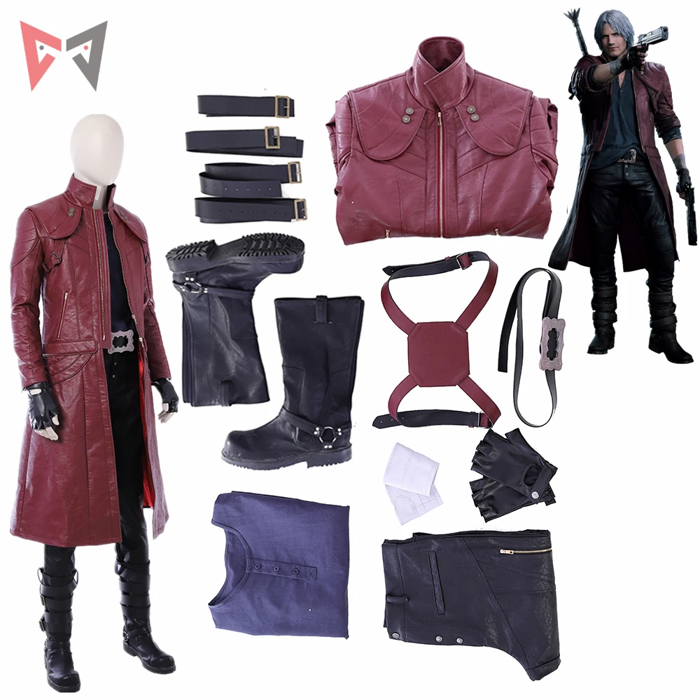 

Halloween game DMC Dante cosplay Costume wig long leather jacket boots custom made size set High Quality