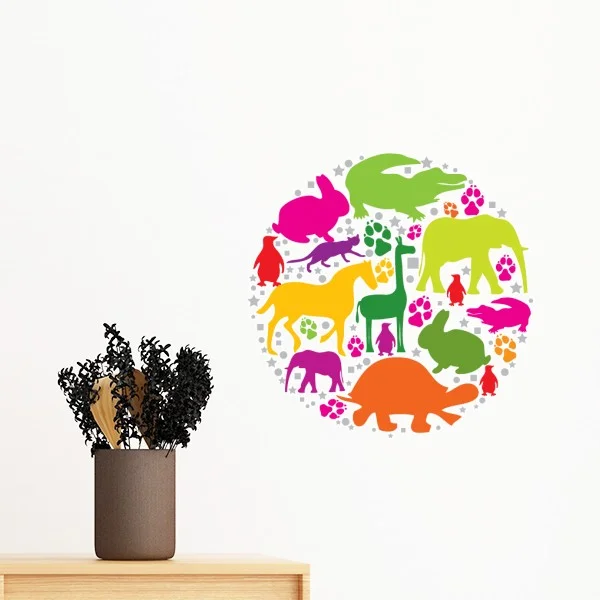 Round Shape Design Colourful Animals Removable Wall Sticker Art Decals