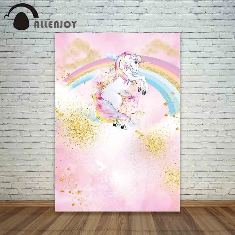 Allenjoy розовый Радужный Единорог фотография Фон золотые звезды день рождения
