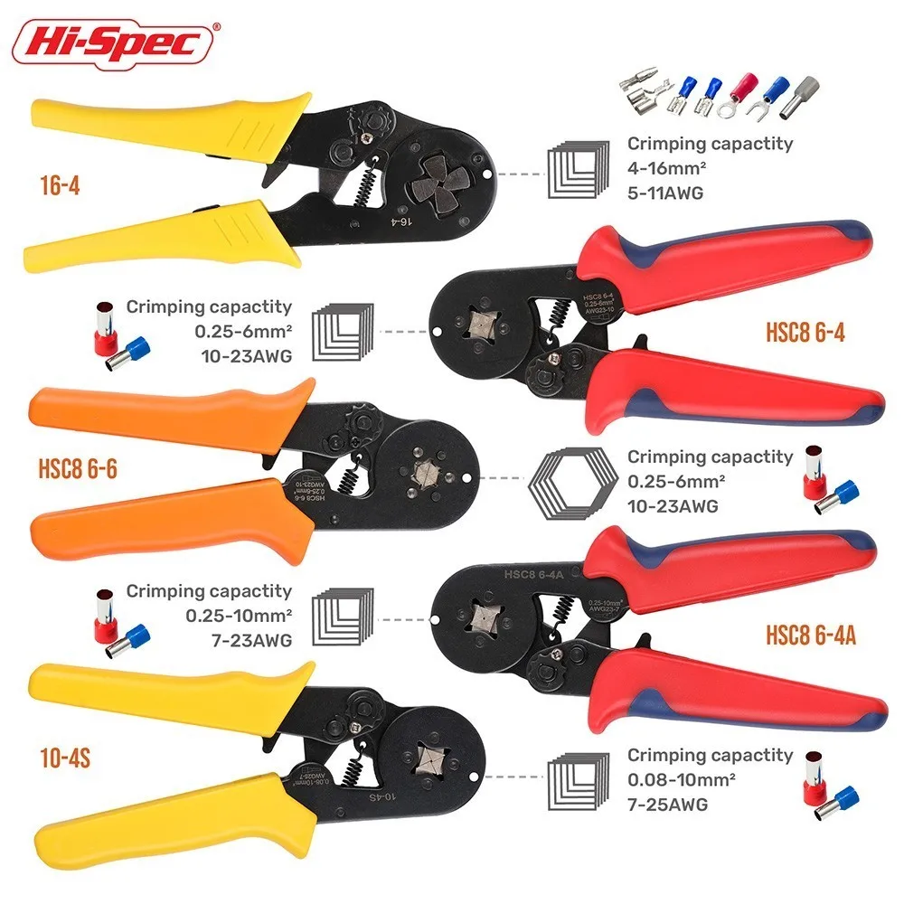 

Hi-Spec Ratchet Crimping Pliers 0.25-10mmm 0.25-6mm 23-7AWG Terminals in Plastic Box Self-adjustable Multifunctional Crimp Plier