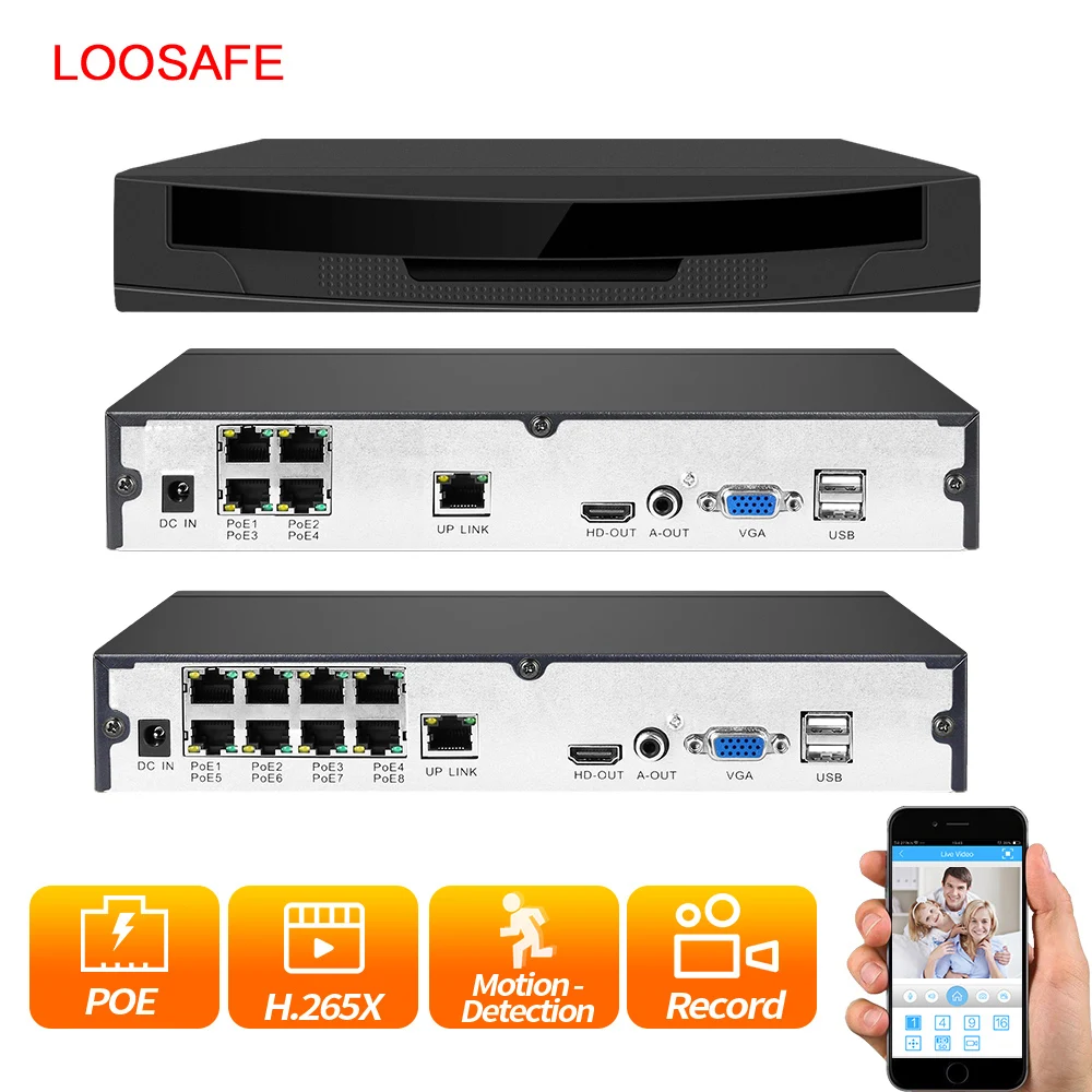 LOOSAFE сеть POE видео Запись CCTV система Комплект XMEYE 48V 8ch 1080P для камеры домашней