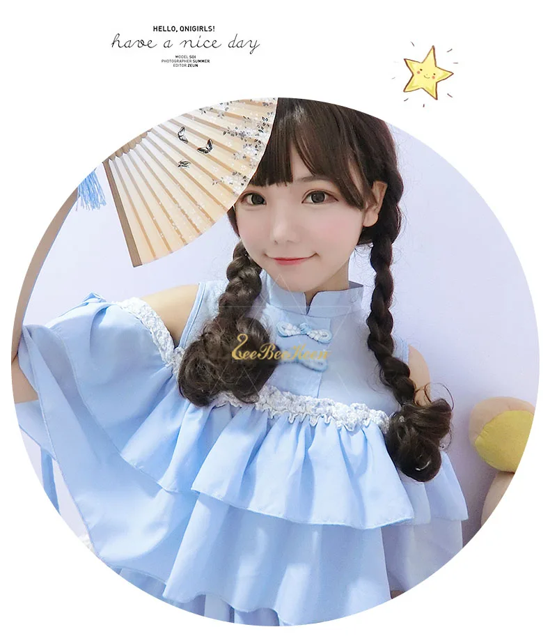 Голубое платье в стиле Лолиты для взрослых Hanfu для женщин, милый китайский костюм для девочек, шифоновая Милая юбка в стиле «лолита» с открытыми плечами в стиле «Хан Тан»