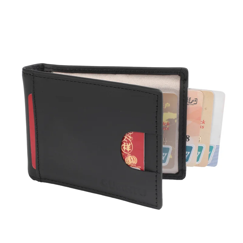 New Arrival RFID Blocking Mini Genuine Leather Men Wallet Slim Man Purse With Metal Clamp Small Money Clip Cash Holder For Male 5