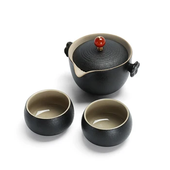 

Black ceramic Travel Tea set 1 pot 2 cups ,agate Kung Fu teapot kettle, Ceramic Portable Teaset,Coffee mug Cup gaiwan