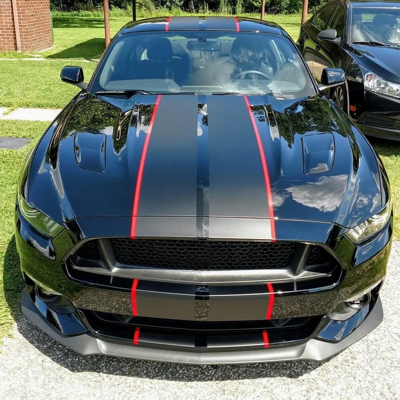 2015-2018 Car Wrap Stickers for Ford Mustang 2 color 10 Twin Rally stripes Stripe Graphic Decals Fashion Hood Racing Vinyl Wrap (4)