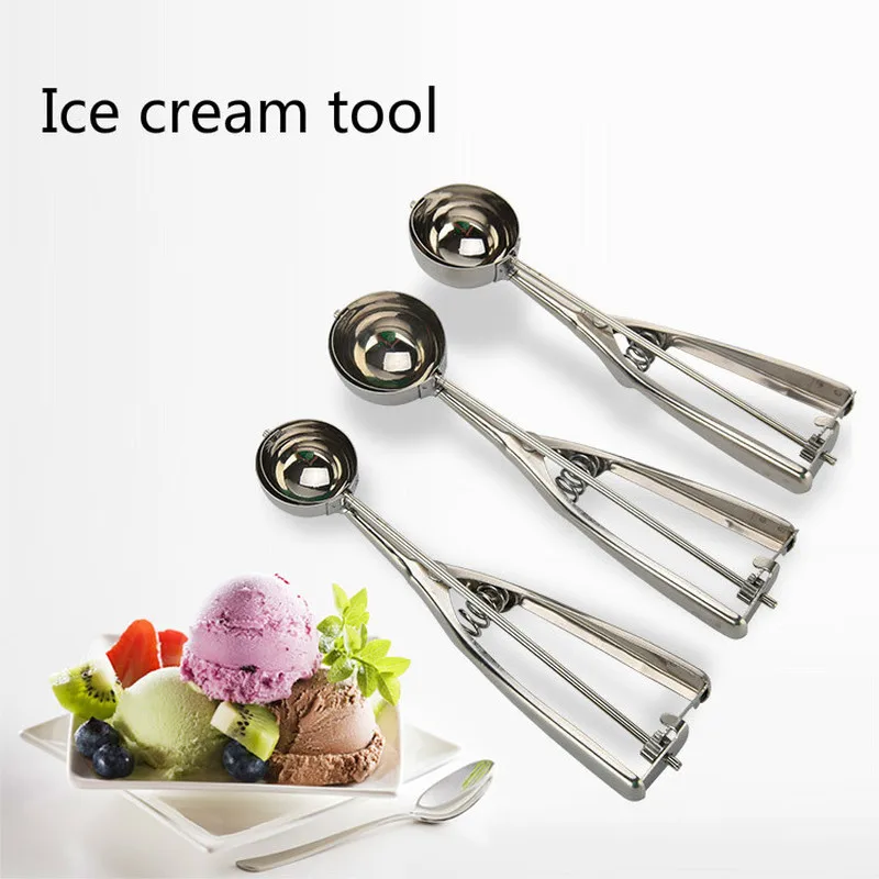 

Creative Portable Kitchen Ice Cream Potato Scoop Stainless Steel Spoon Spring Handle Spoon Ice Cream Kitchen Accessories 3 Size