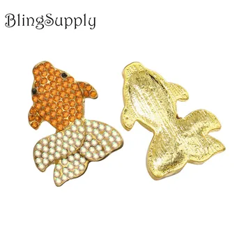 

Free shipping 28*21mm colorful goldfish rhinestone button for handmade craft DIY 10PCS/Lot(BTN-5415)