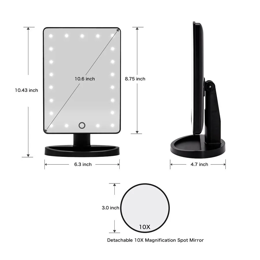 Светодиодный сенсорный экран, зеркала для макияжа, 1X 10X настольная столешница, яркий регулируемый usb-кабель или батарейки, 22 лампы