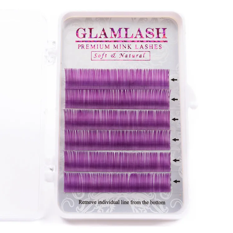 GLAMLASH CD Curl Натуральные Цветные накладные ресницы человека Расширение норки красный коричневый темно коричневый фиолетовый синий зеленый - Цвет: purple