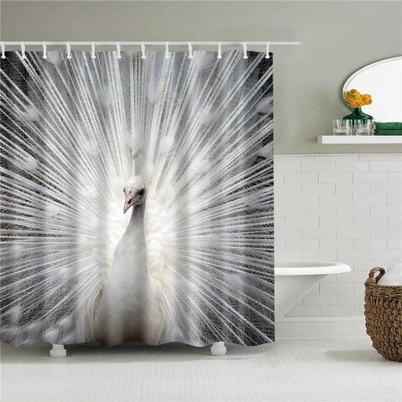 Polyester Fabric Shower Curtain Animals Peacock Painting Nordic Pattern Print Bathroom Decorative Shower Bath Curtains